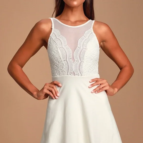 NWT Lulu's I Promise White Lace Skater Stretchy Dress XS - Picture 1 of 8